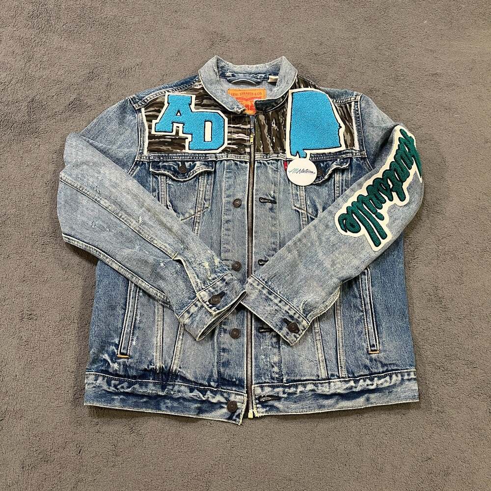 Levi's Custom Patched Denim Trucker Jacket Alabama Huntsville Men's Size Large